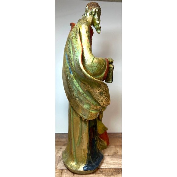 Vintage Religious Sculpture Art Metallic Patina Holy Family Scene Large - Picture 8 of 8